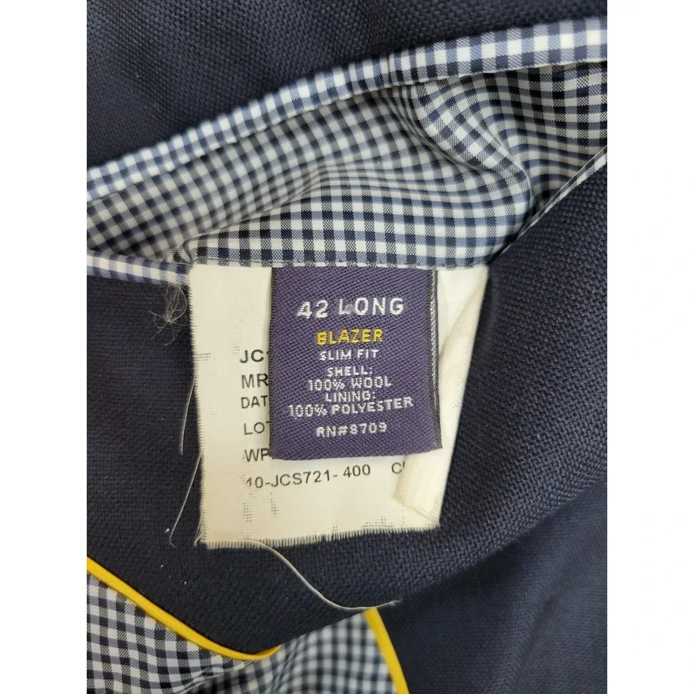 Stafford Mens Blazer 42L Navy Blue 100% Wool Slim Fit Gold Buttons Sport Coat